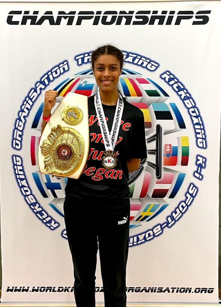 Yasmin celebrates her win at the WKO World k-1 Open Championships