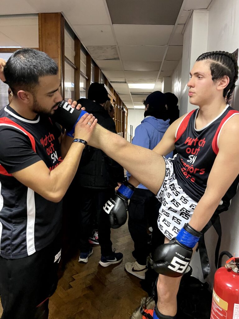 Shazhaib warming up for his debut fight