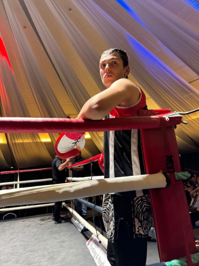 Shazhaib in the ring corner during fight