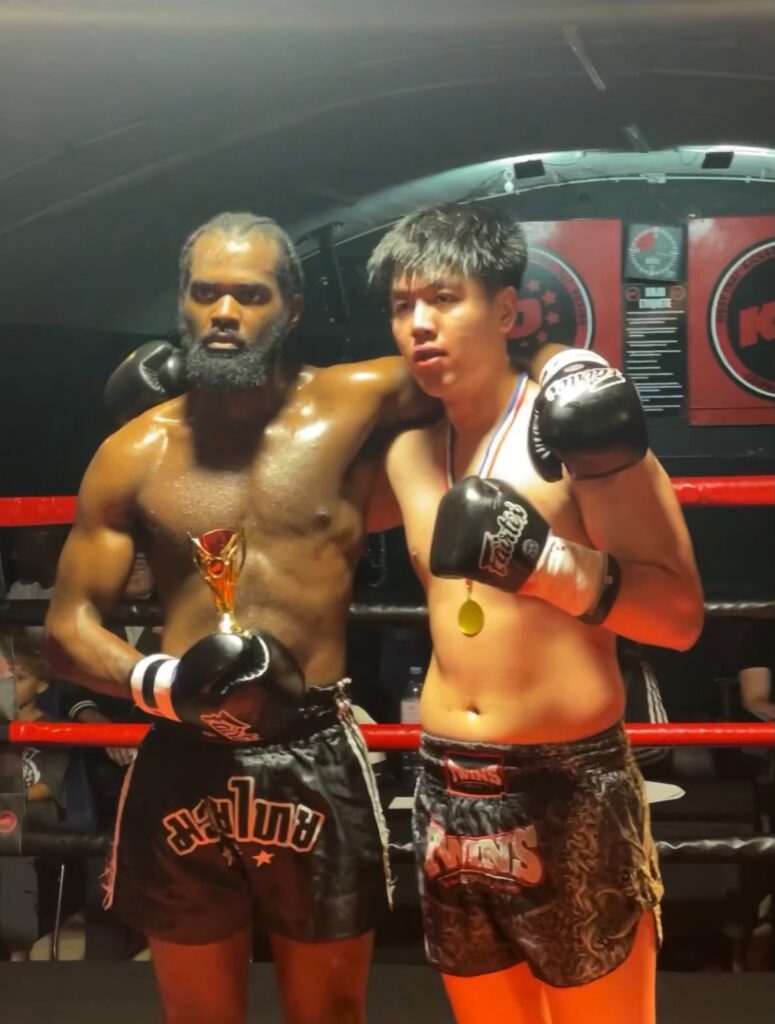 Andy Kateta celebrates K-1 TKO victory at the KO Show in Bethnal Green